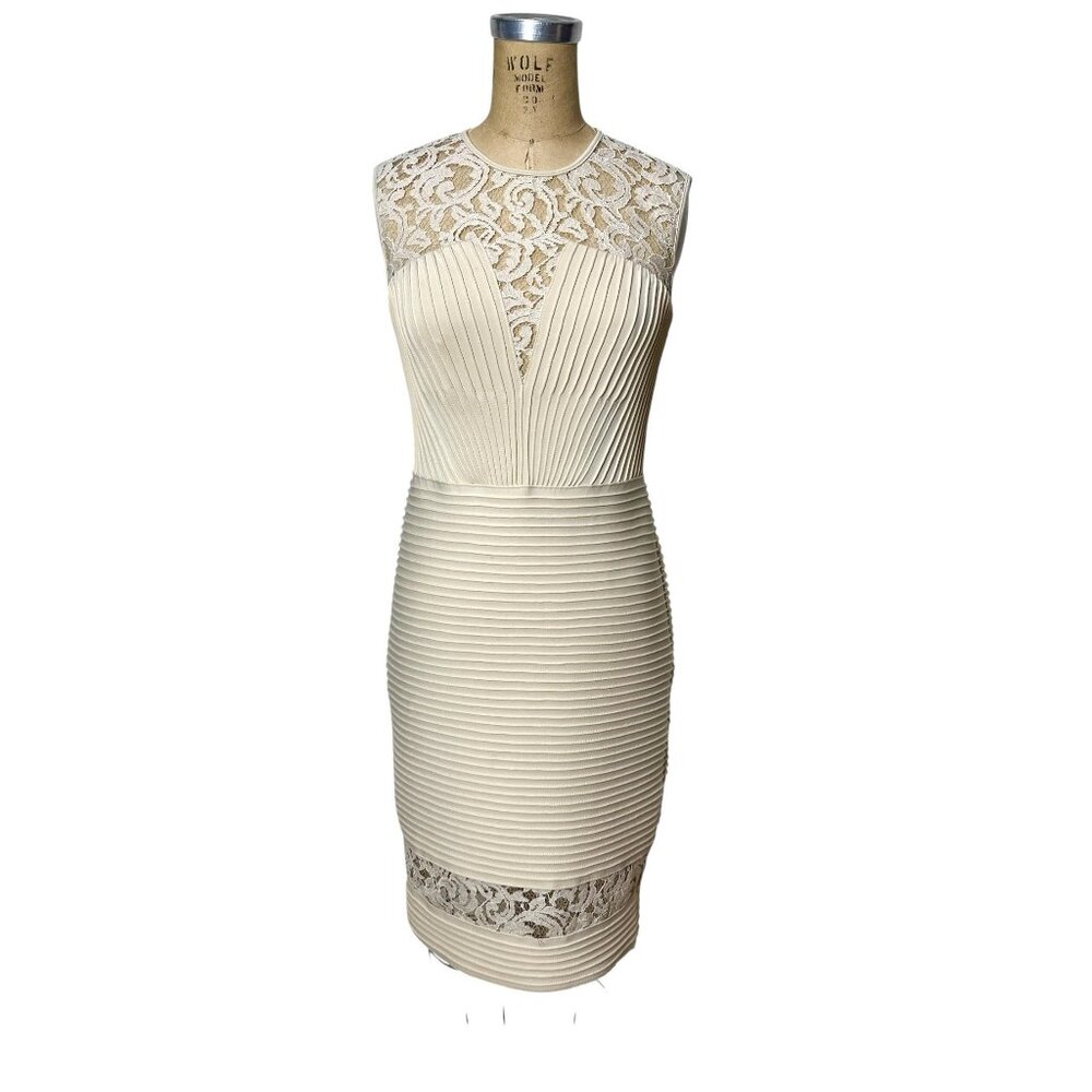 Vintage bodycon dress by Tadashi Shoji with lace bodice and back Size M